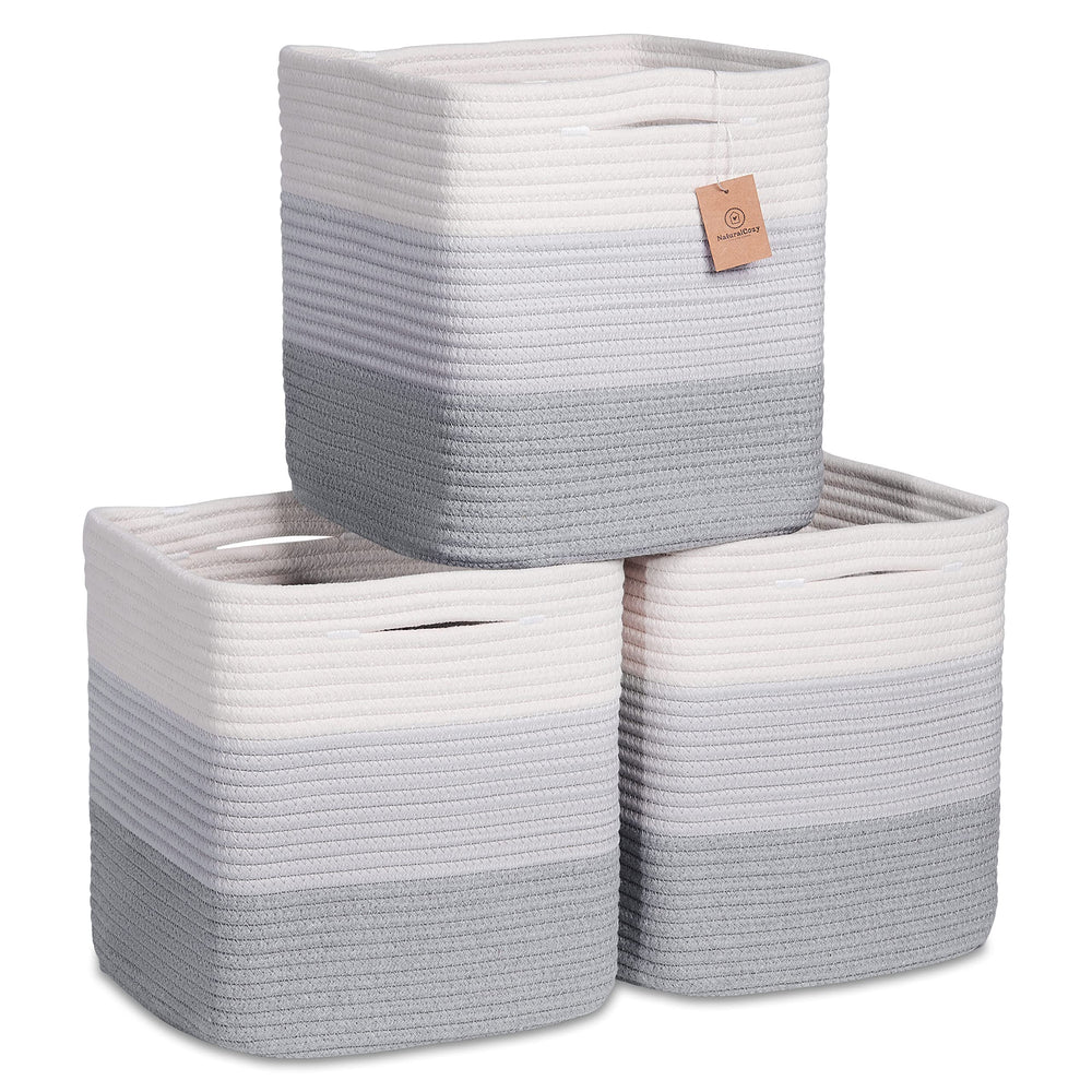 NaturalCozy Storage Cubes 11-inch basket fold close-up shows crisp shape and neat organization.