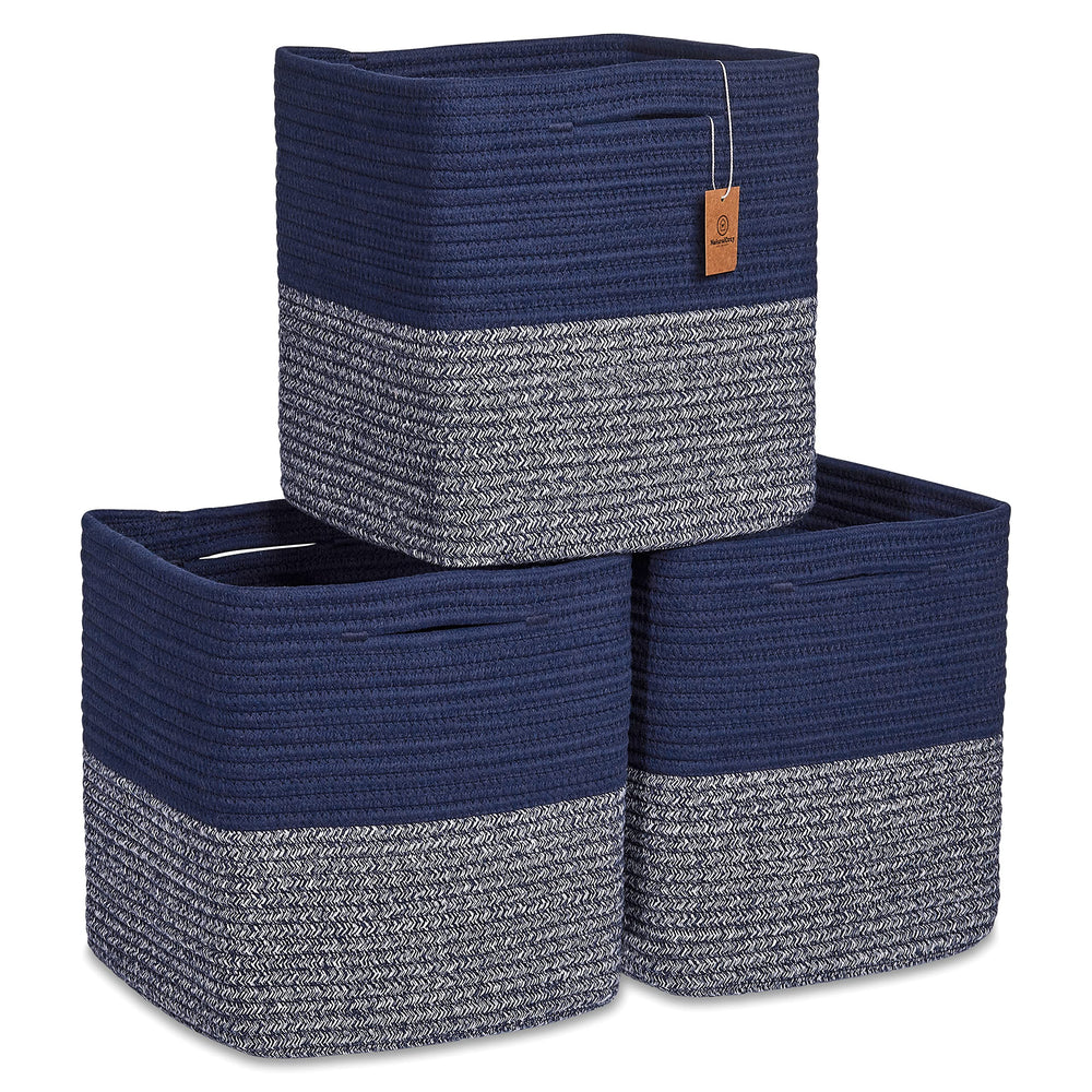 NaturalCozy storage cubes 11-inch cotton rope basket folded for compact storage.