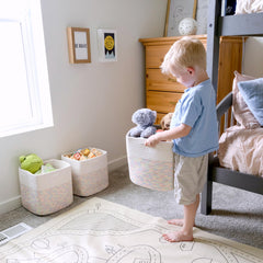 NaturalCozy storage cubes hidden handles demonstrate clean, uncluttered look while carrying items