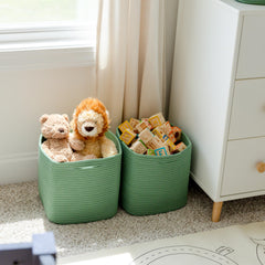 NaturalCozy Storage Cubes hidden handles demonstrating easy access and sleek look.