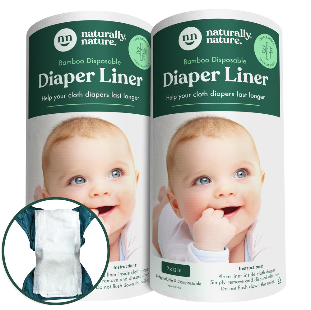 Naturally Nature diaper liner packaging shows unscented design for sensitive skin.