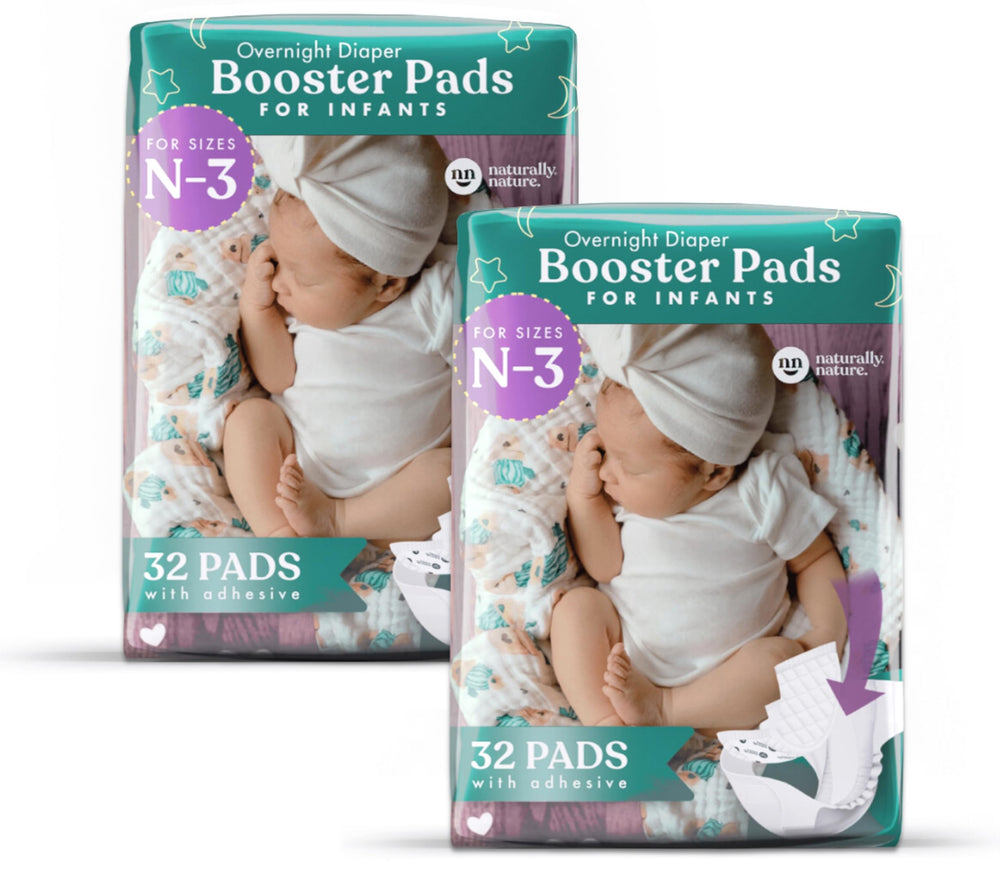 Naturally Nature diaper pad packaging highlights leak protection and easy disposal