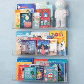 Nature Supplies acrylic bookshelf set-3 wall-mount demonstrates clear display saving wall space