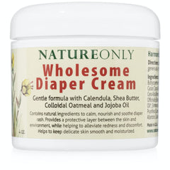 NatureONLY Wholesome Diaper Cream bottle showing gentle, organic formulation for soothing baby skin.