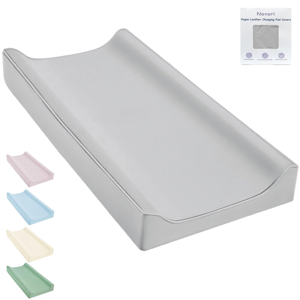 Navari vegan leather changing pad cover provides waterproof protection on a changing table.