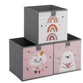 Navaris Kids Storage Cubes set 3 pink and white front view for organized shelves.