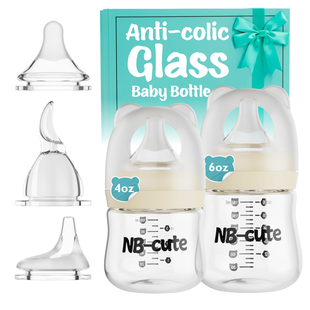 NB-cute glass bottles anti-colic set for newborn feeding with 4oz and 6oz sizes