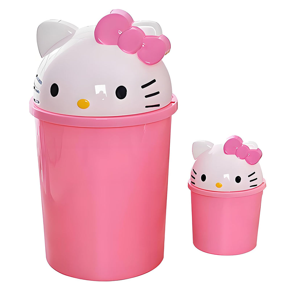 NBHUZEHUA 2.2 gallons pink kids trash can with lid keeps a tidy desk space.