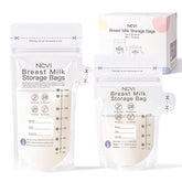 NCVI breastmilk bags stand upright with double seal for easy storage.