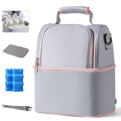NCVI breastmilk cooler bag grey top view shows portable, travel-ready design