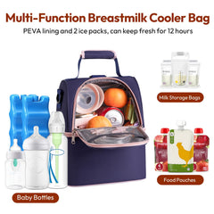 NCVI Breastmilk Cooler Bag side compartment open for easy bottle access.