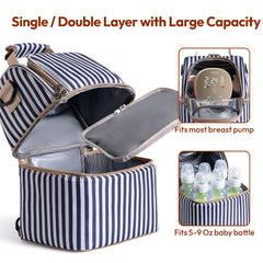 NCVI breastmilk cooler bag interior with two layers keeps milk and snacks neatly separated