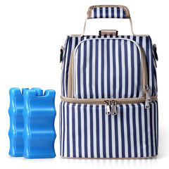 NCVI breastmilk cooler bag stripe front view—compact, stylish storage for busy nursing moms on the go