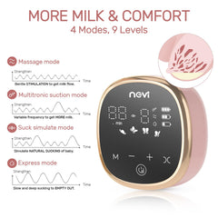 NCVI electric breast pump 8782 control panel demonstrates four modes and nine levels for customized comfort.