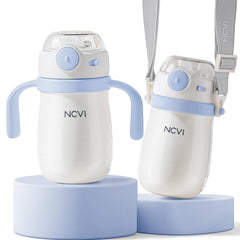 NCVI kids stainless-steel straw cup blue 10oz keeps drinks fresh for toddlers.