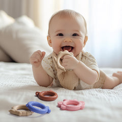 NCVI hedgehog teether bright colors promote grabbing and oral development.