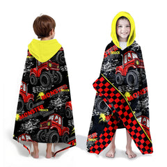 Neapth monster-truck hooded towel with bold truck design for beach play and quick drying