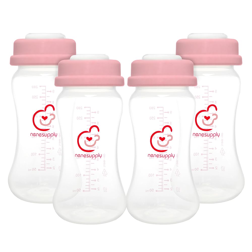 NENESUPPLY breastmilk bottle with collar and sealing disc for Spectra S1/S2, leak-free storage.