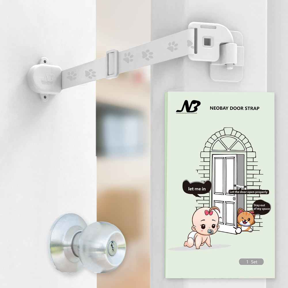 Neobay child-proof door lock strap latch enables safe cat access while keeping kids out.