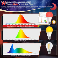 Neporal red light bulb packaging featuring warranty and US support