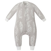 Nest Designs organic cotton sleeve-footed sleep bag in feather grey supports year-round comfort.