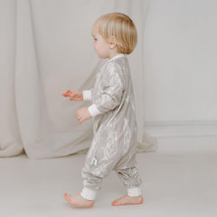 Nest Designs feather grey sleep bag fold-over ankle cuffs keep little feet warm.