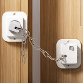 NestGuard child proof door lock with adjustable strap shows tool-free installation.