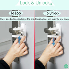 NestGuard dual-button lever detail highlights child safety and ease.