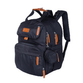 Nestlys Expandable Diaper Bag Backpack side view, sleek black design for organized travel with quick-access pockets.