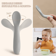 NETANY short-length spoon showing 6.3-inch size for safer first bites.
