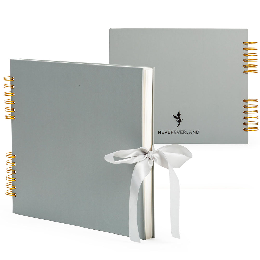 Never Ever Land scrapbook album cover grey shows a durable keepsake for weddings and memories.