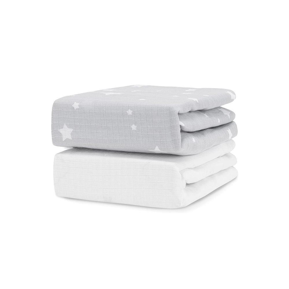 Newton Baby fitted crib sheet Stardust Grey on mattress with breathable organic cotton comfort