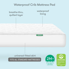 newton-baby-universal-fitted-skirt-crib-pad provides snug fit on most cribs.