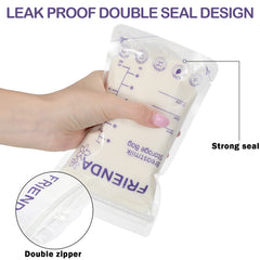 Newwiee breastmilk bags showing label and volume scale for tracking