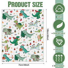 Newwiee Christmas dinosaurs blanket folded for compact travel and quick snugs