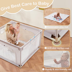 Nezmdi baby playpen zipper gate closeup demonstrates secure entry for gentle openings.
