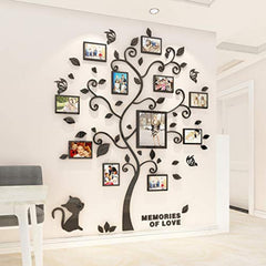 NHOMY 3D black trunk leaves wall sticker wide shot enhances living room ambiance