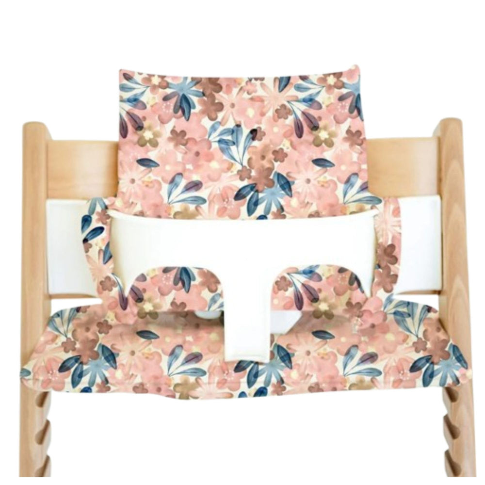 Nibble and Rest Stokke Tripp Trapp cushion cover in Pink Posies adds cozy padding and easy cleaning.