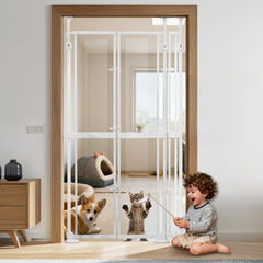 NiceTCU extra tall cat gate in doorway shows adjustable height for tall pets