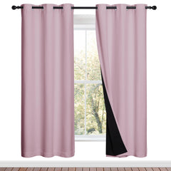 NICETOWN baby pink blackout curtains closeup fabric texture for blackout sleep aid.