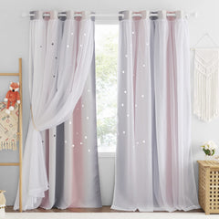 NICETOWN star blackout curtains for kids bedroom with pink grey accents, two panels