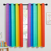 NICETOWN rainbow curtain panel 52W x 63L view shows vibrant colors and easy hanging setup