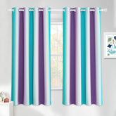 NICETOWN Kids blackout curtains teal purple ombre closeup showing privacy and light control