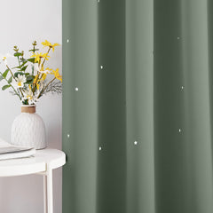 NICETOWN kids curtains sage-green window view demonstrates calming nursery ambience.