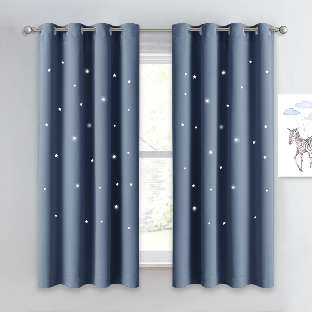 NICETOWN kids curtains star laser-cut design filters light for magical room ambiance.