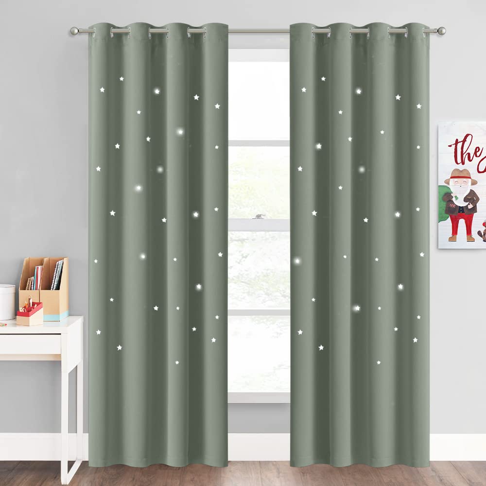 NICETOWN kids curtains twinkle-star closeup showing star-cutouts and soft light diffusion.