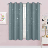 NICETOWN nursery blackout curtains with star cutouts show the two-panel setup for 63-inch windows.