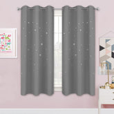 NICETOWN Silver Grey Star Curtains front view; room-darkening for daytime naps.