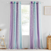 NICETOWN star-blackout-curtains nursery teal purple gradient stars closeup for dreamy privacy and light control