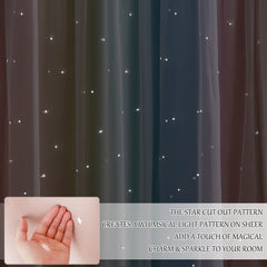 NICETOWN Star Curtains 2-piece rainbow-star set with tiebacks for easy styling.